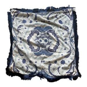 Kim Seybert Blue White‎ Large Euro Sham Pillow Cover Embroidered Fringed